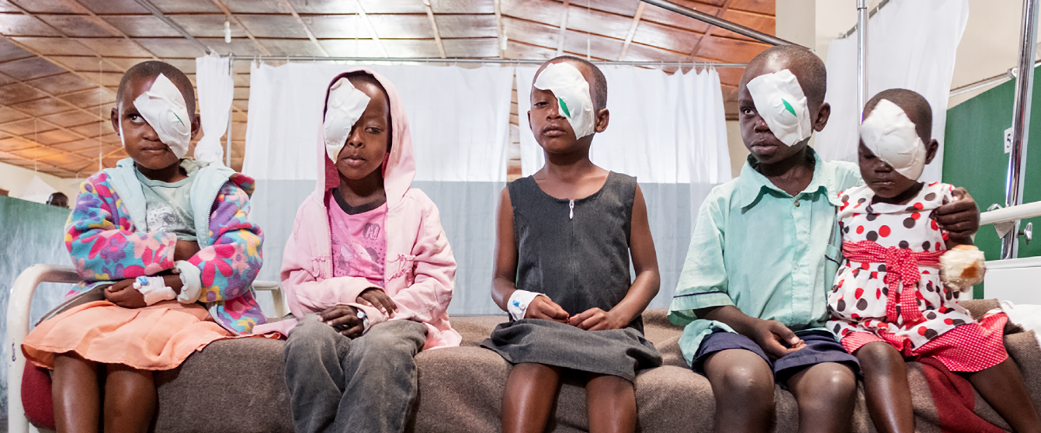 dren at a hospital after receiving sight-saving cataract surgery at a cbm-funded hospital in Rwanda