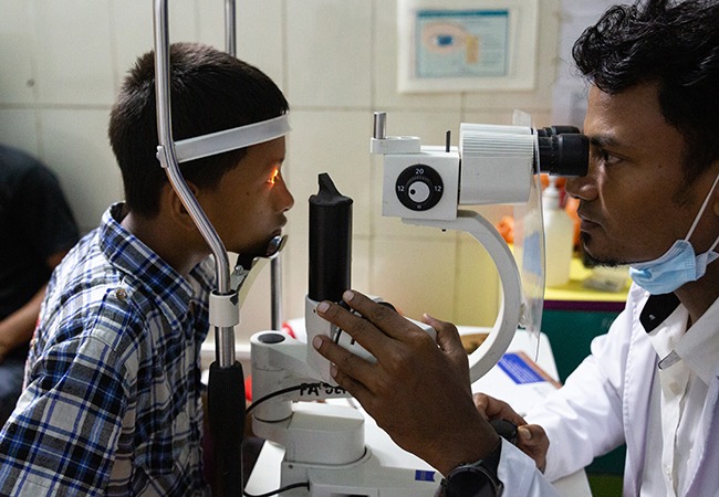 Samarpan in Nepal awaiting sight-saving cataract surgery.