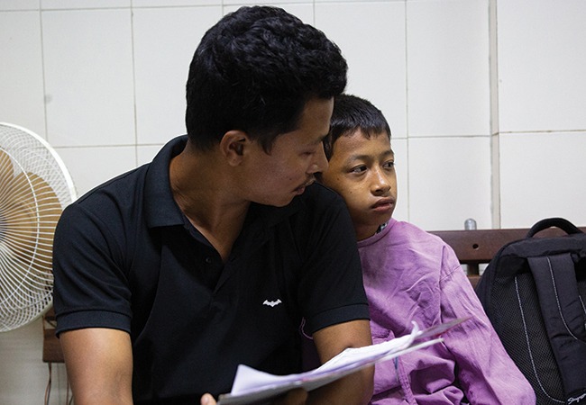 Samarpan in Nepal awaiting sight-saving cataract surgery.